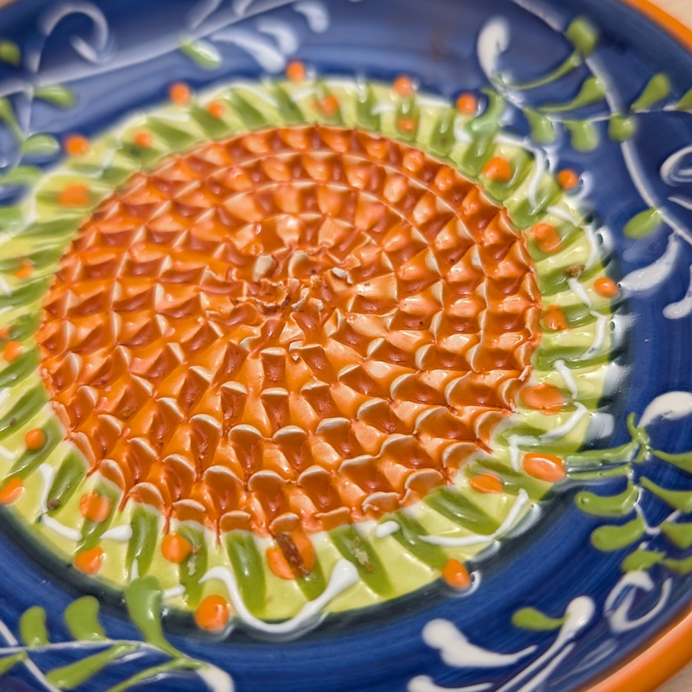 Handcrafted Ceramic Decorative Plate - Blue, Green, Orange